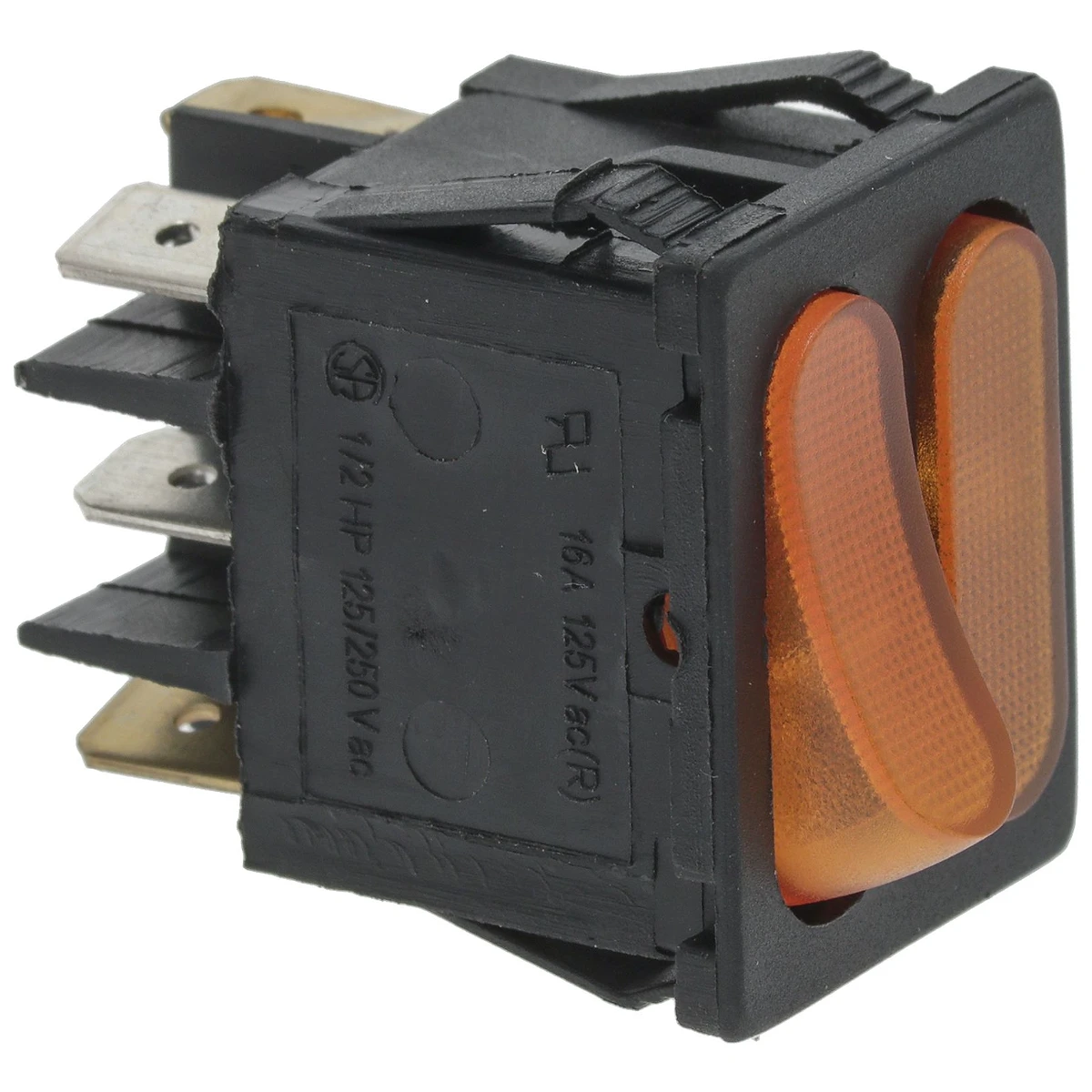 2-polet vippekontakt orange 16A 250V med kontrollampe, indbygningshul 22x30 mm – til ANIMO set forfra
