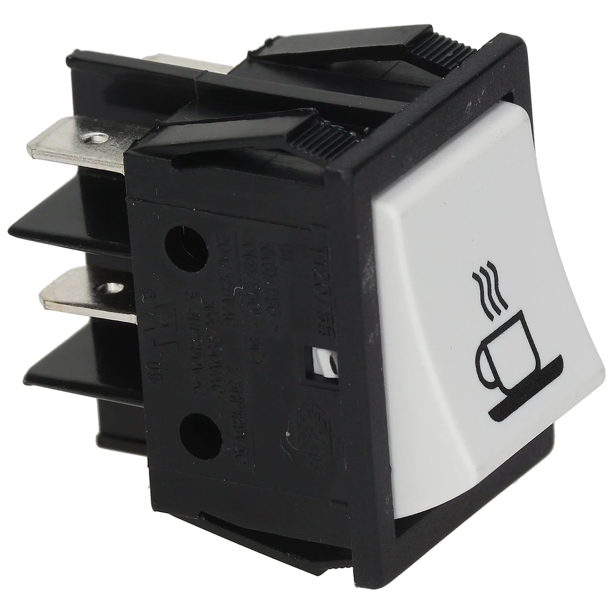 2-polet vippekontakt hvid 16A 250V mærket kop, indbygningshul 22x30 mm set forfra