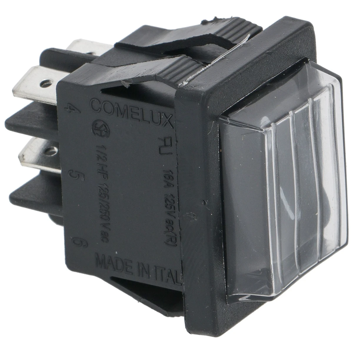 2-polet vippekontakt sort 16A 250V momentfunktion, mærket O - I, indbygningshul 22x30 mm set forfra