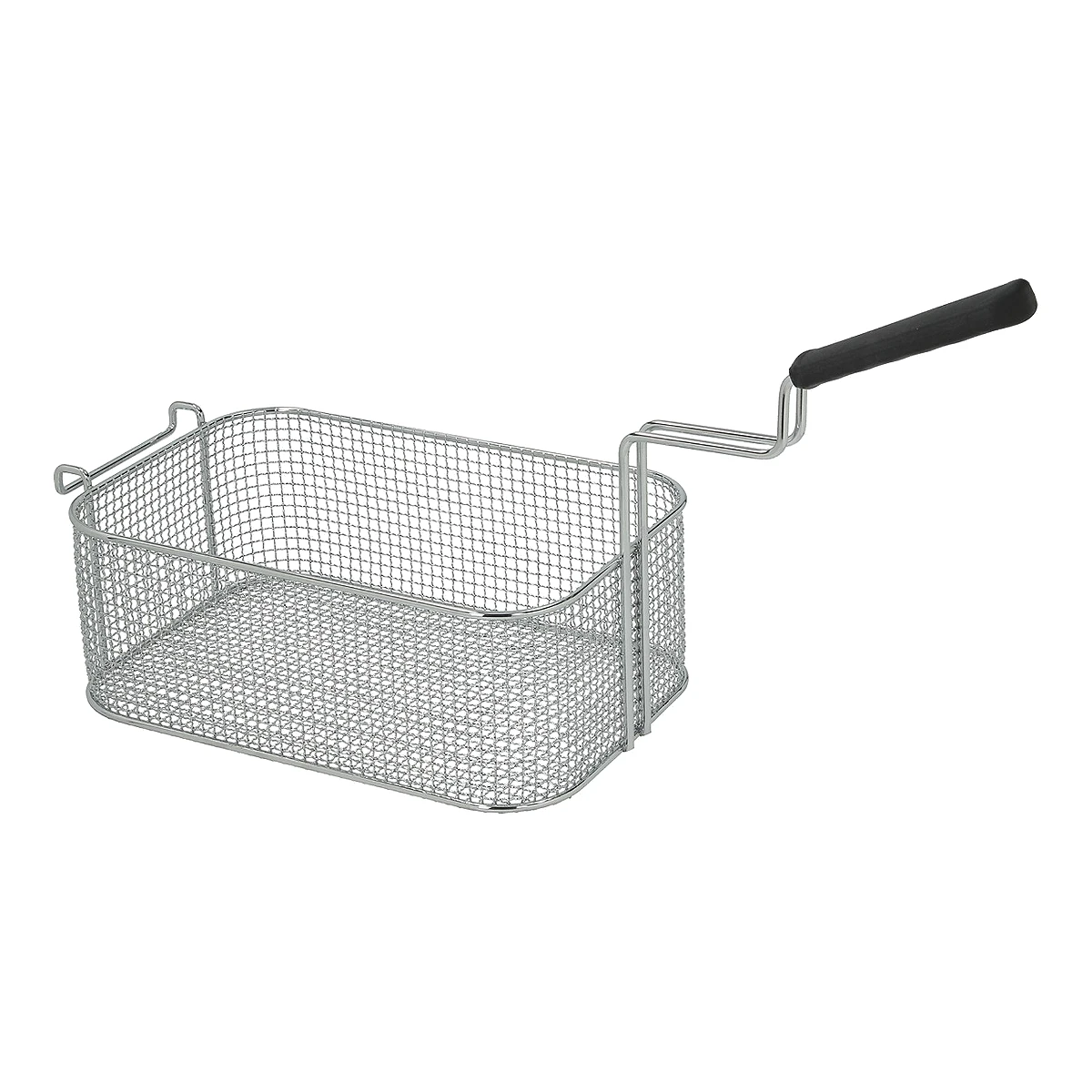Forkromet friturekurv 225 x 325 x 120 mm med sort håndtag, set fra siden