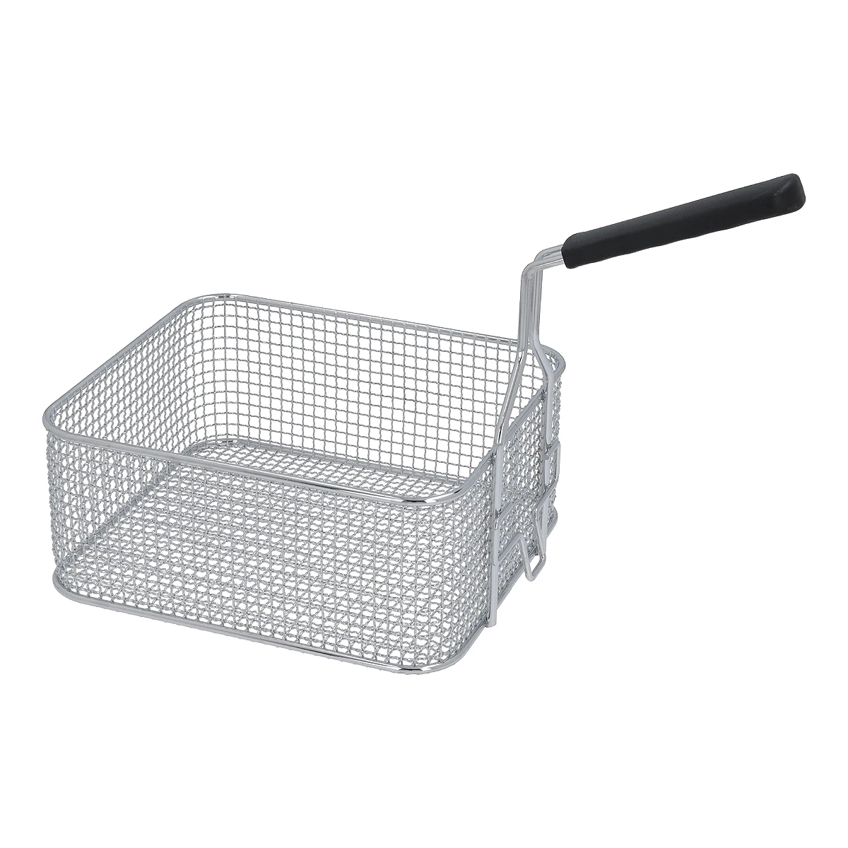 Forkromet friturekurv 225 x 250 x 105 mm med sort håndtag, set fra siden