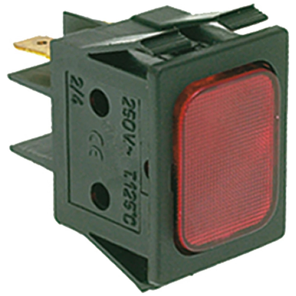 Rød rektangulær signallampe 230 V, hul 22 x 30 mm