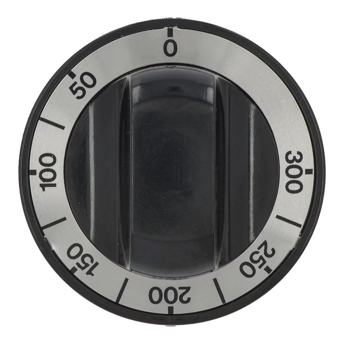Sort vred ø 70 mm med skala 50-300 °C set forfra