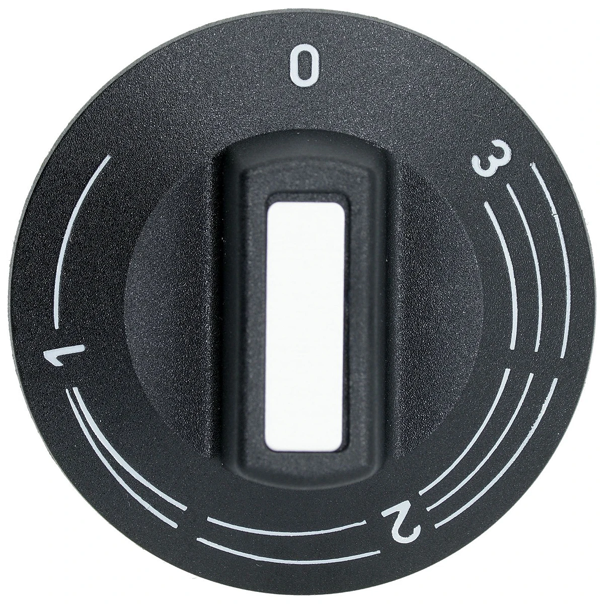 Sort vred ø 50 mm med 0-1-2-3 og effektbuer set forfra