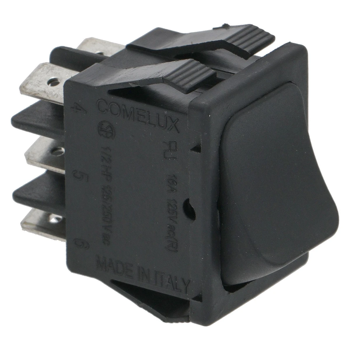 Sort 3-polet vippekontakt 16A 250V set skråt forfra