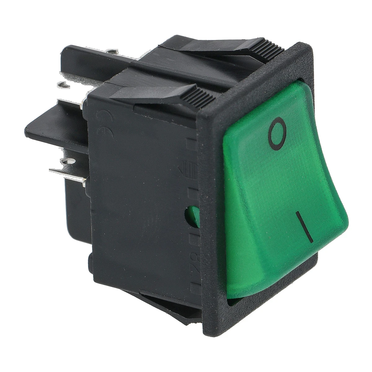 Grøn 2-polet vippeafbryder 16 A 250 V set skråt forfra