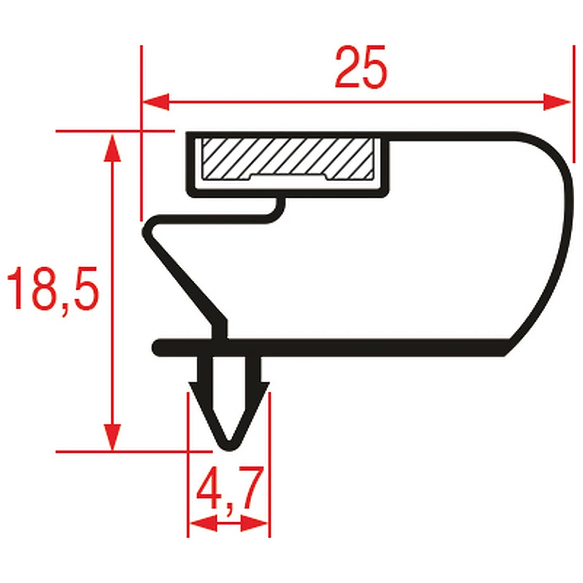 Måltegning af magnetisk snap-in profil 1048, 25 x 18,5 mm