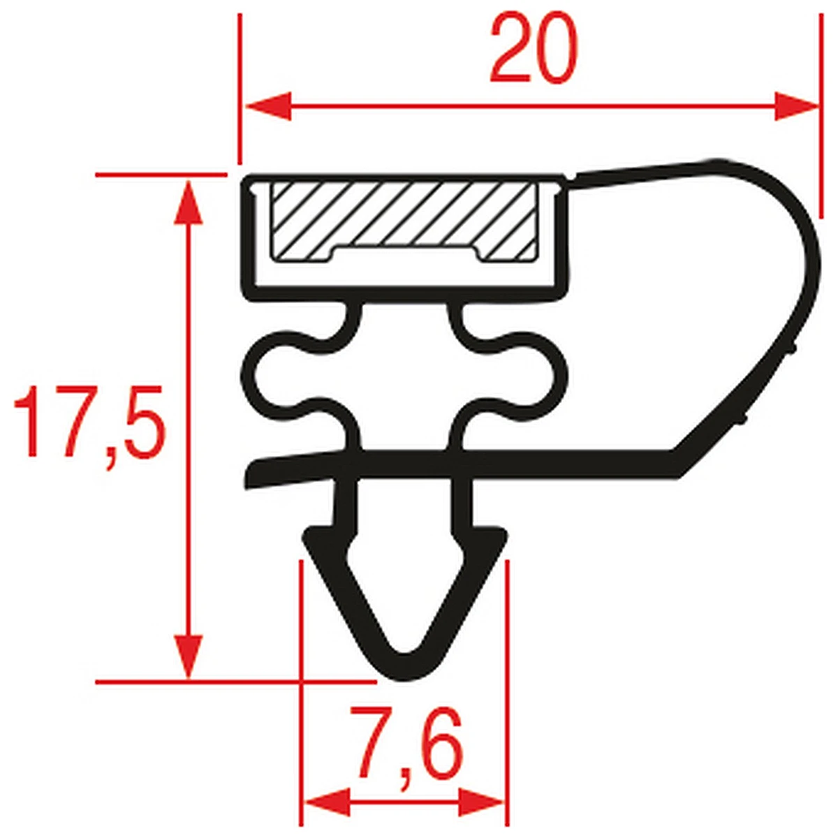 Måltegning af magnetisk snap-in profil 1022, 20 x 17,5 mm