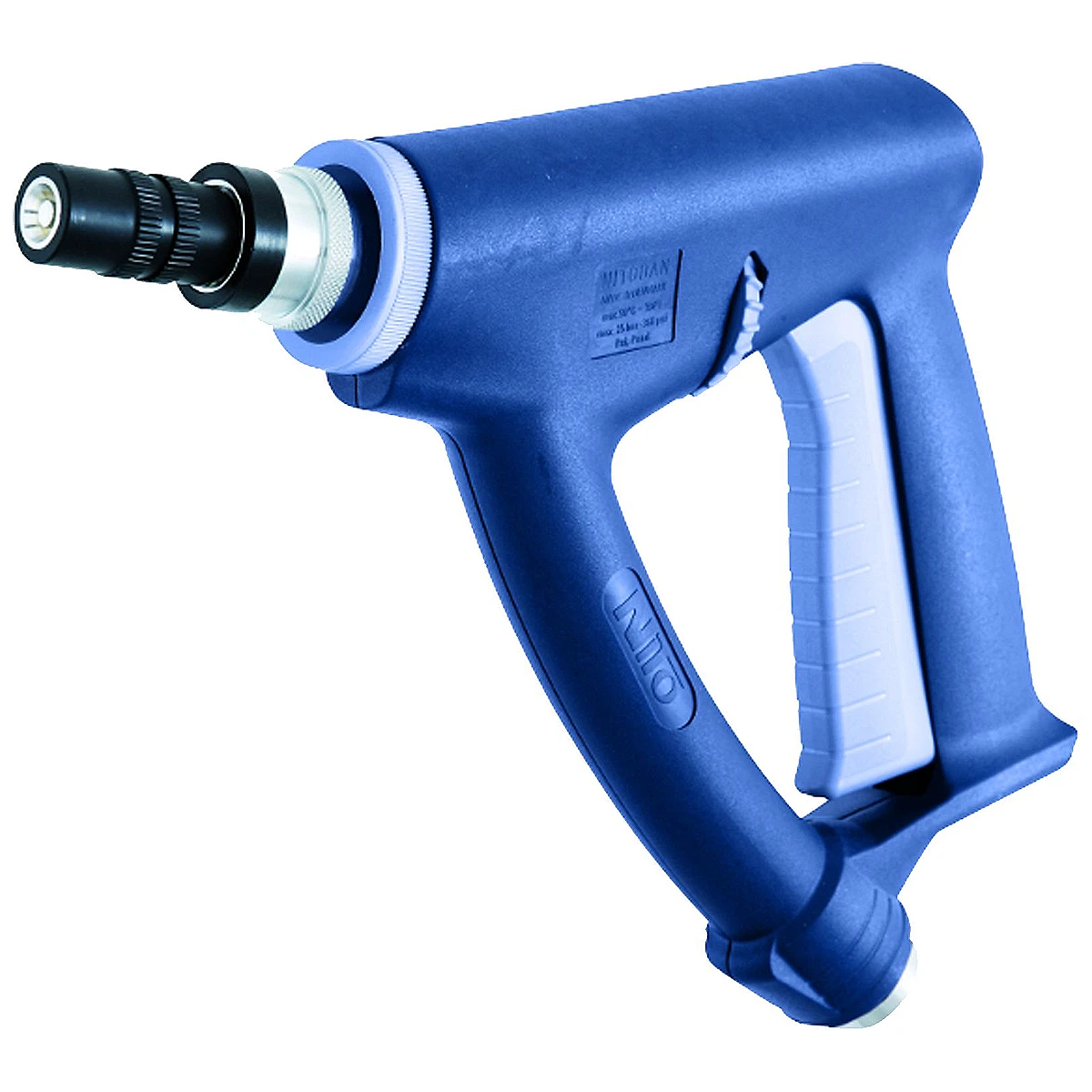 Blå NITO II Combi spulepistol med lyst greb set fra siden