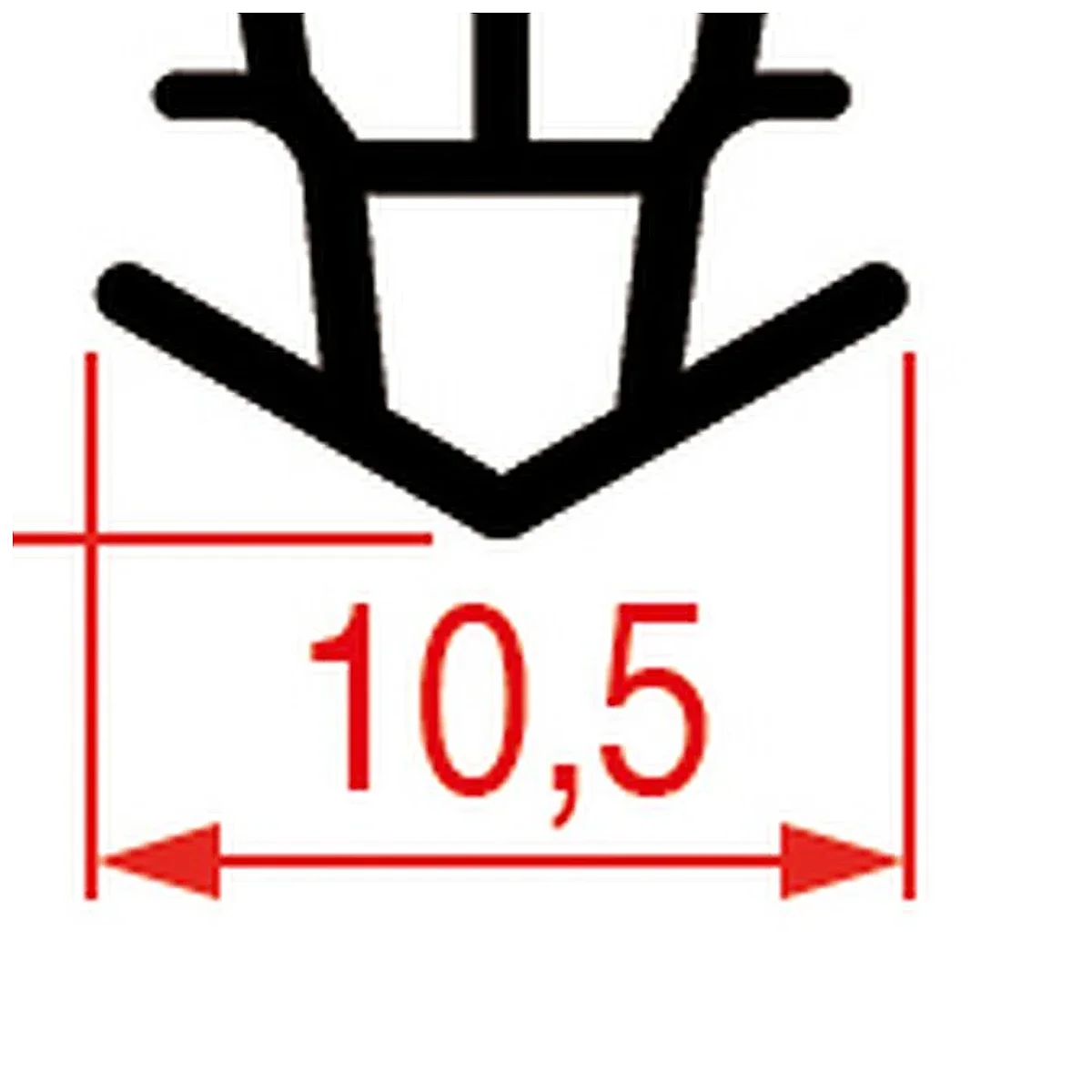 Detalje af tætningslistens fodbredde 10,5 mm