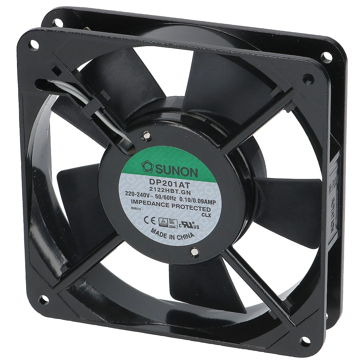 SUNON aksialventilator 120 x 120 mm set forfra med typeskilt