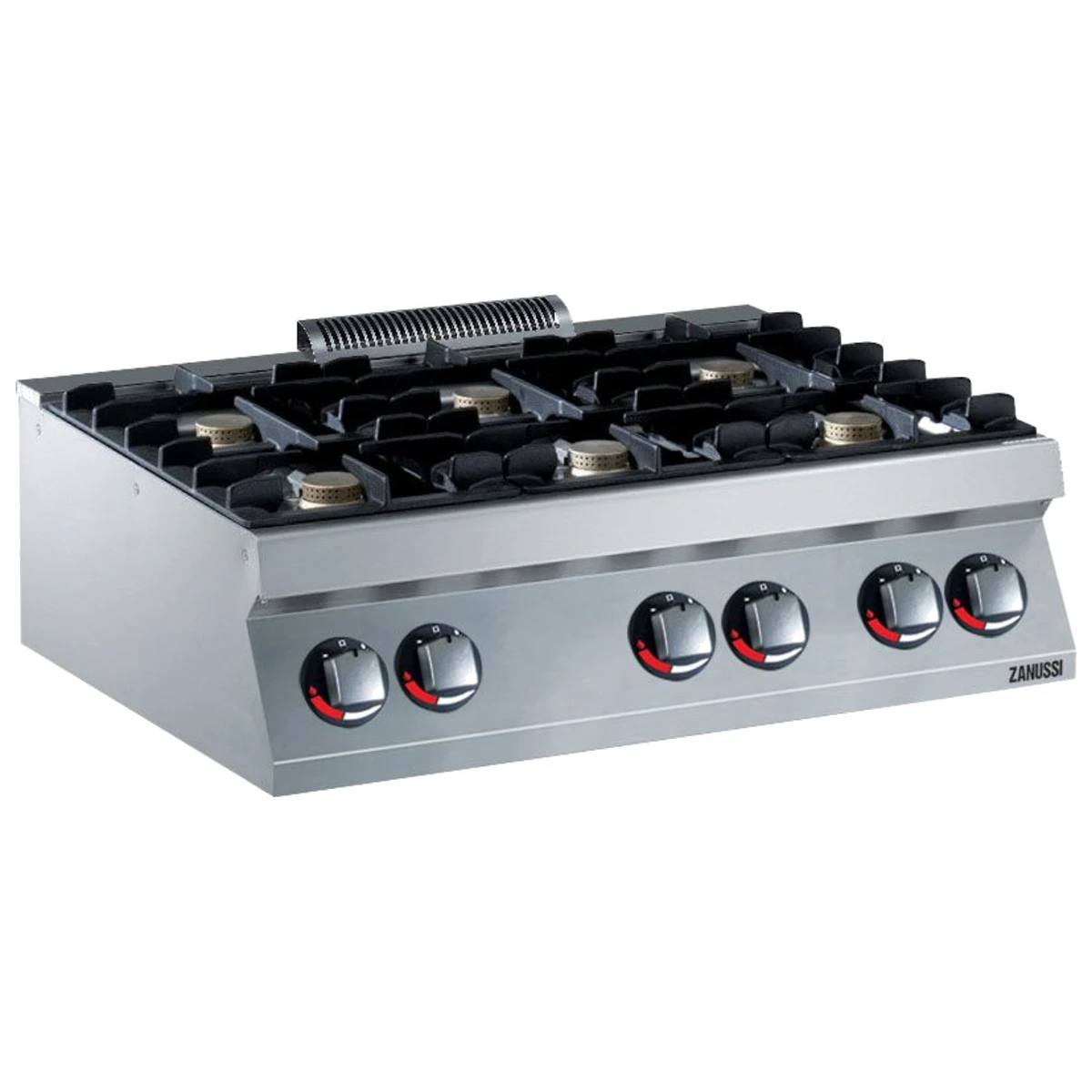 Zanussi EVO700 kogebord på gas med 6 blus set skråt forfra
