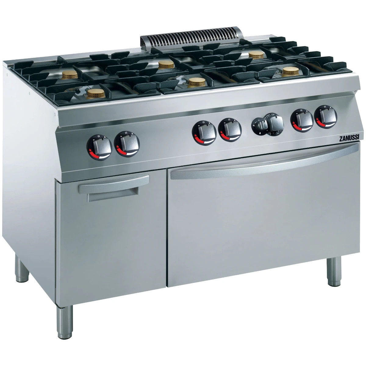 Zanussi EVO700 gaskomfur med gasovn og underskab set skråt forfra