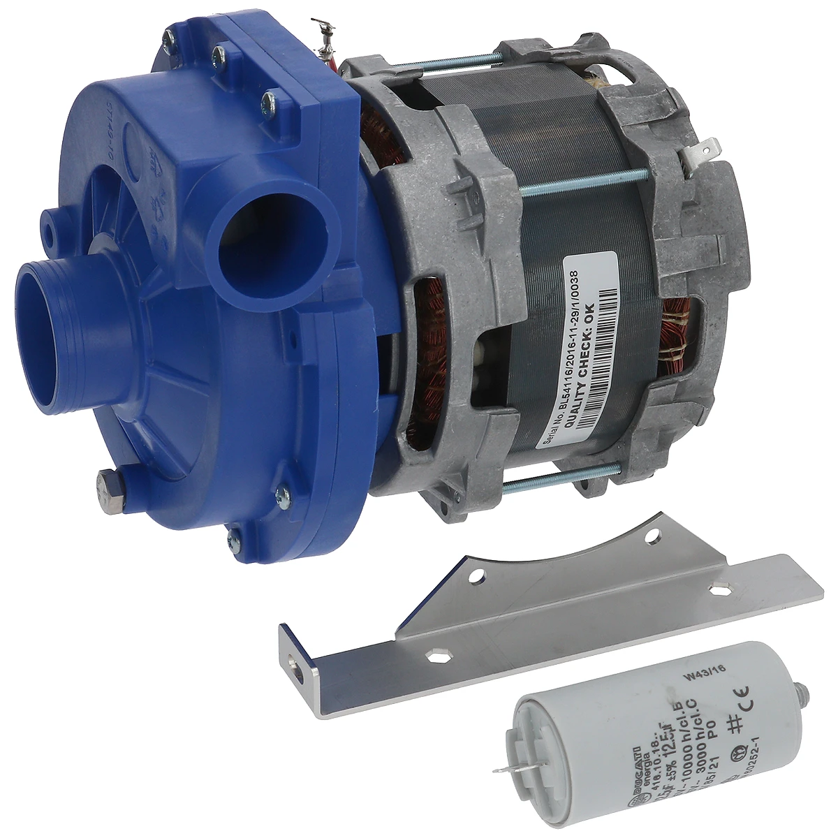 Vaskepumpe LGB ZF340SX med blåt pumpehus, beslag og kondensator