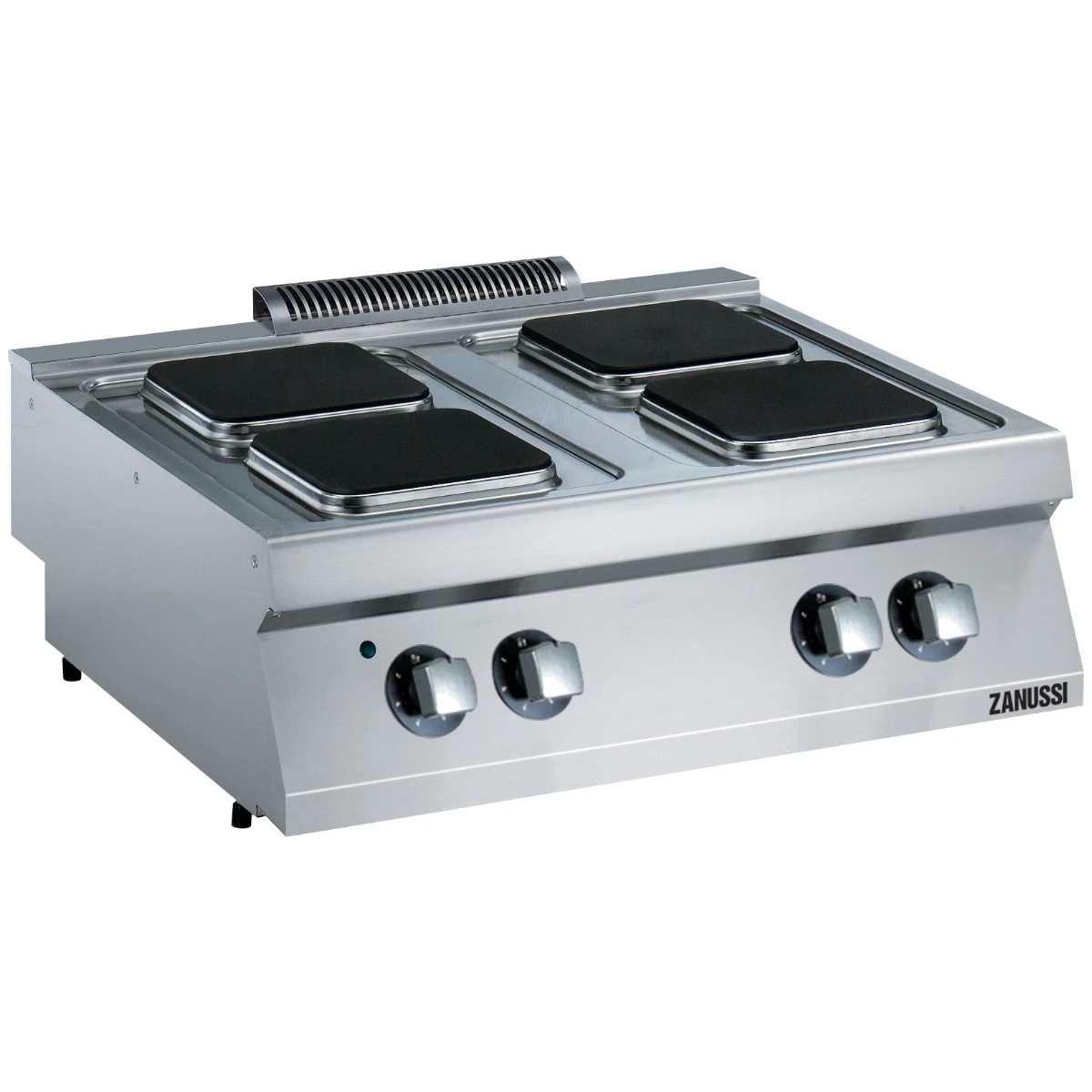 Zanussi EVO700 elkogebord med 4 firkantede kogeplader set skråt forfra