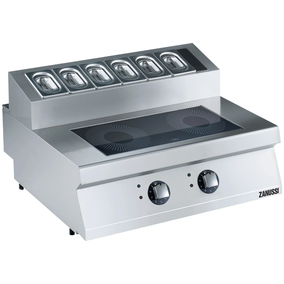 Zanussi EVO700 induktionskogebord med 2 zoner og GN-holder set skråt forfra