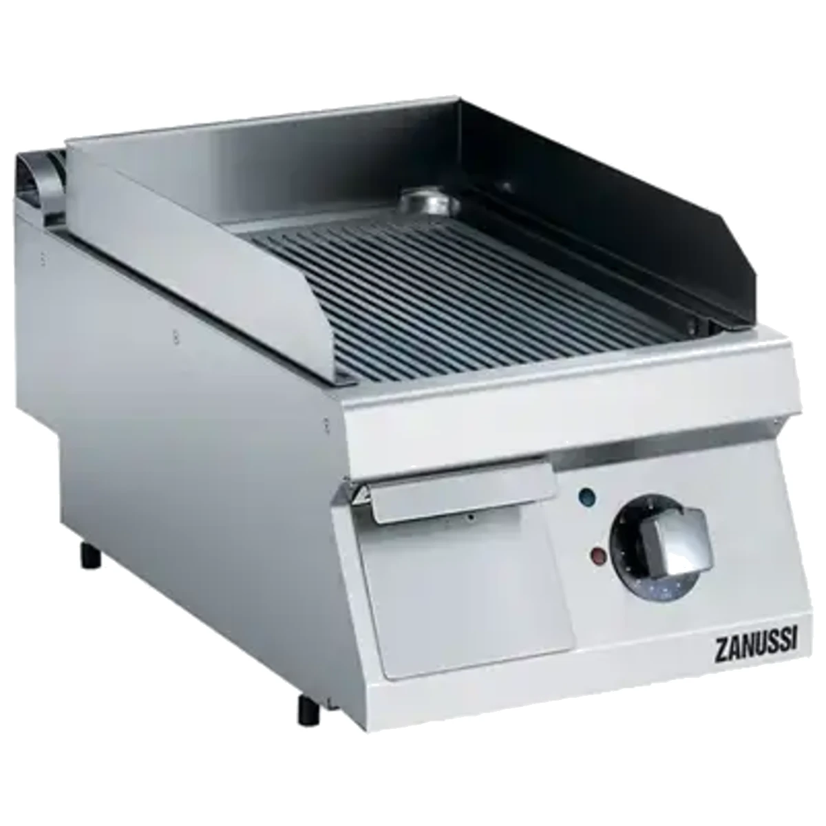 Zanussi EVO700 elektrisk stegeplade, 400 mm med rillet krom, set skråt forfra