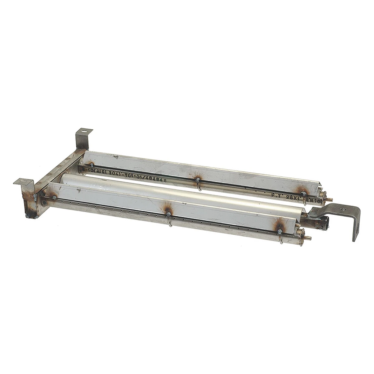 Rustfri lavastensgrill-brænder 535 x 250 mm set skråt forfra