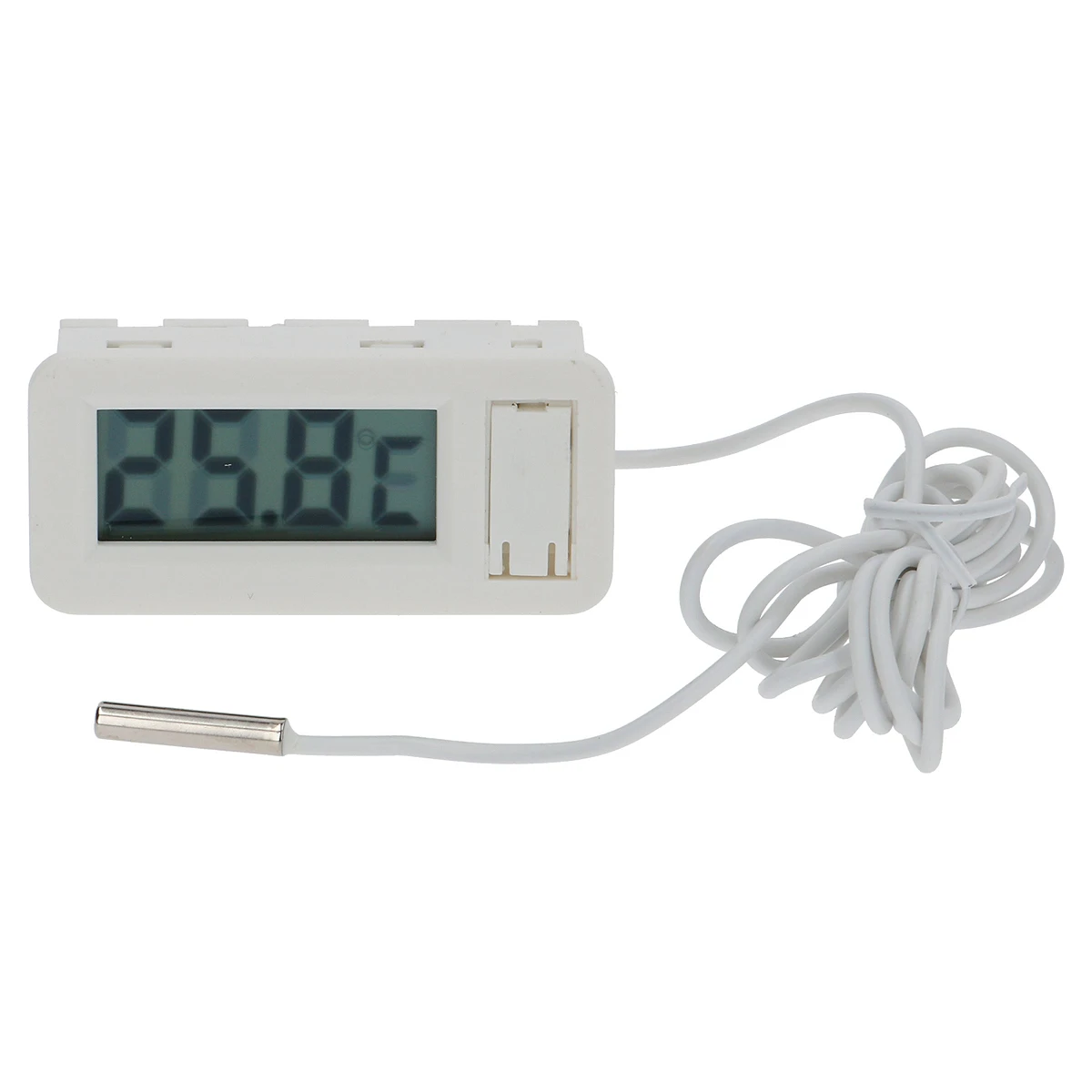 Hvidt digitaltermometer til panelmontering med display og følerkabel