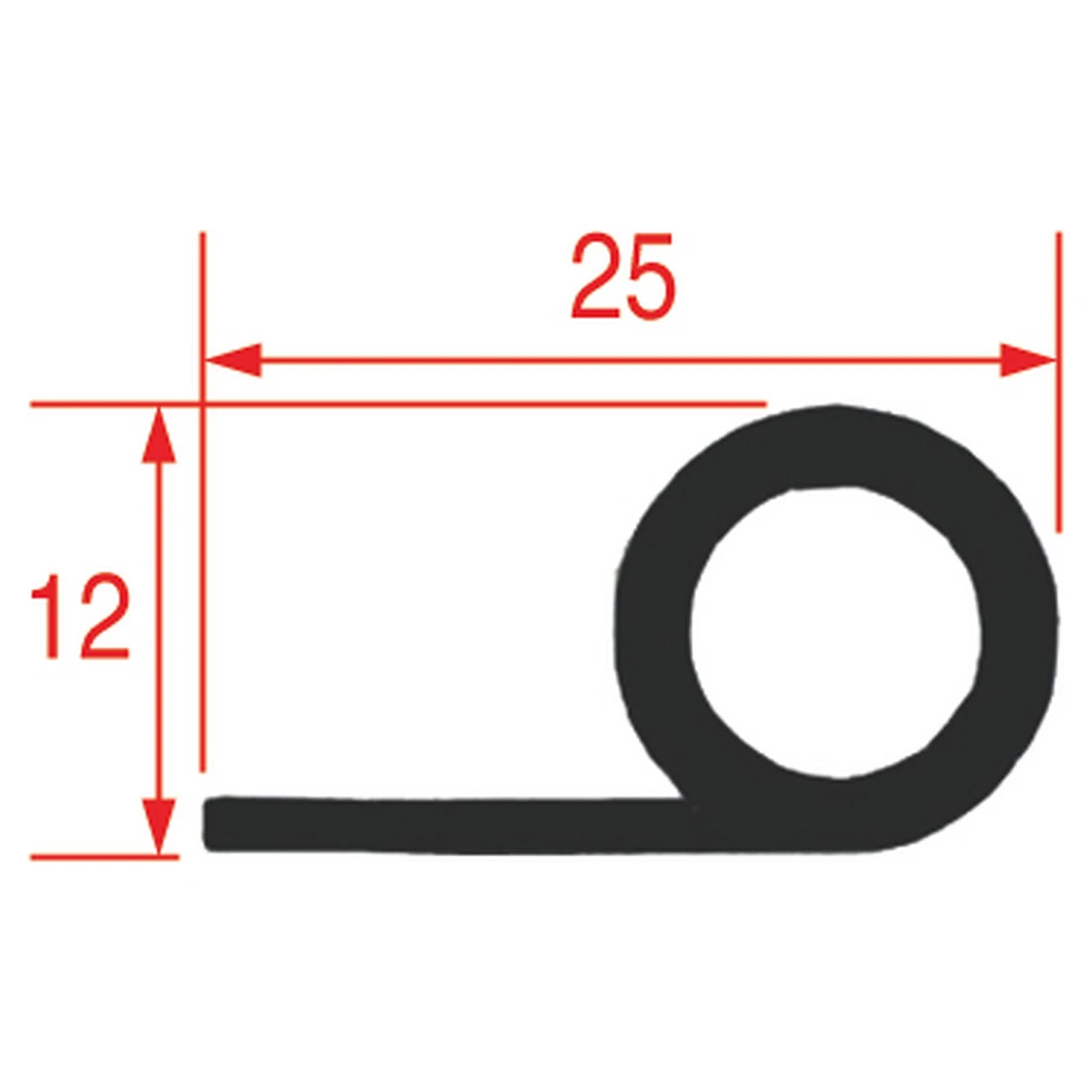 Måltegning af ovndørpakning i silikone, profil 25 x 12 mm