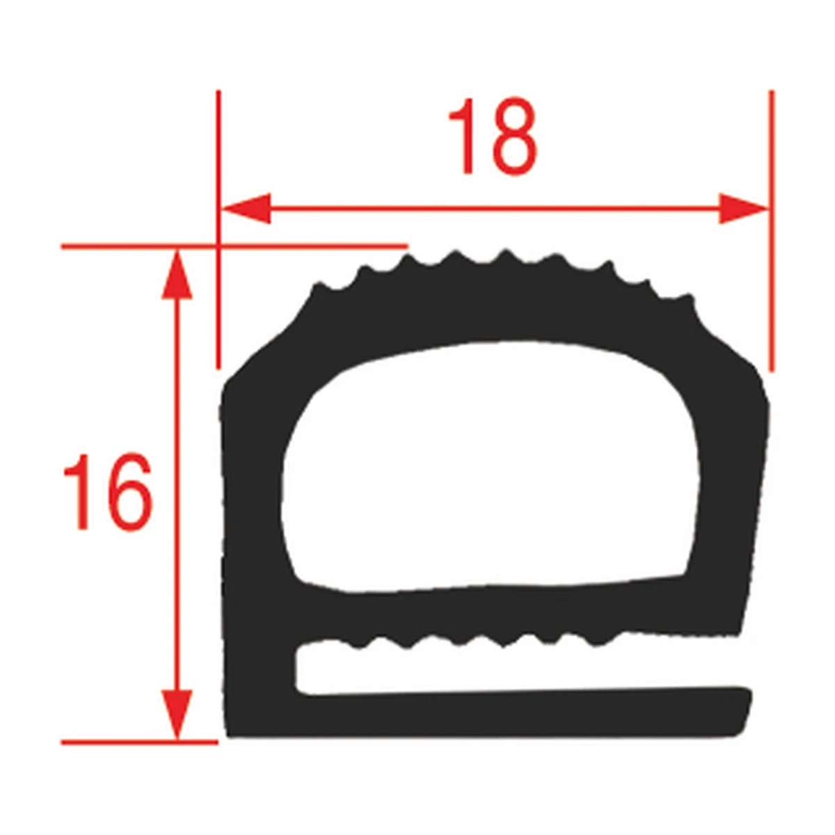 Profiltegning af ovnpakning 18 x 16 mm, sort