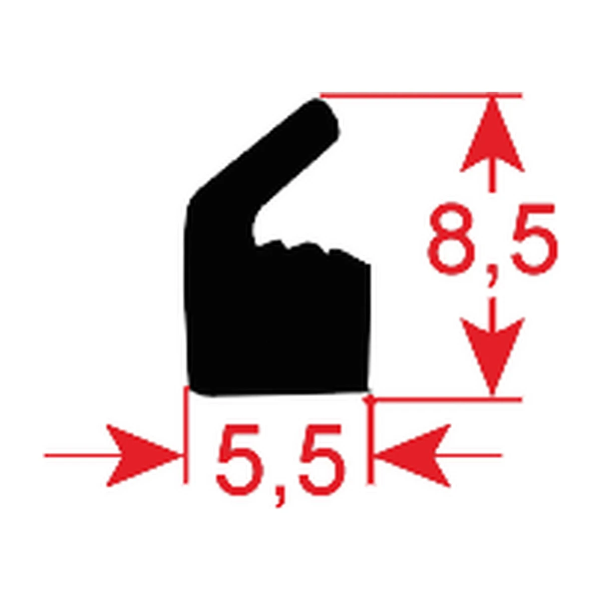 Profiltegning af lågpakning 5,5 x 8,5 mm