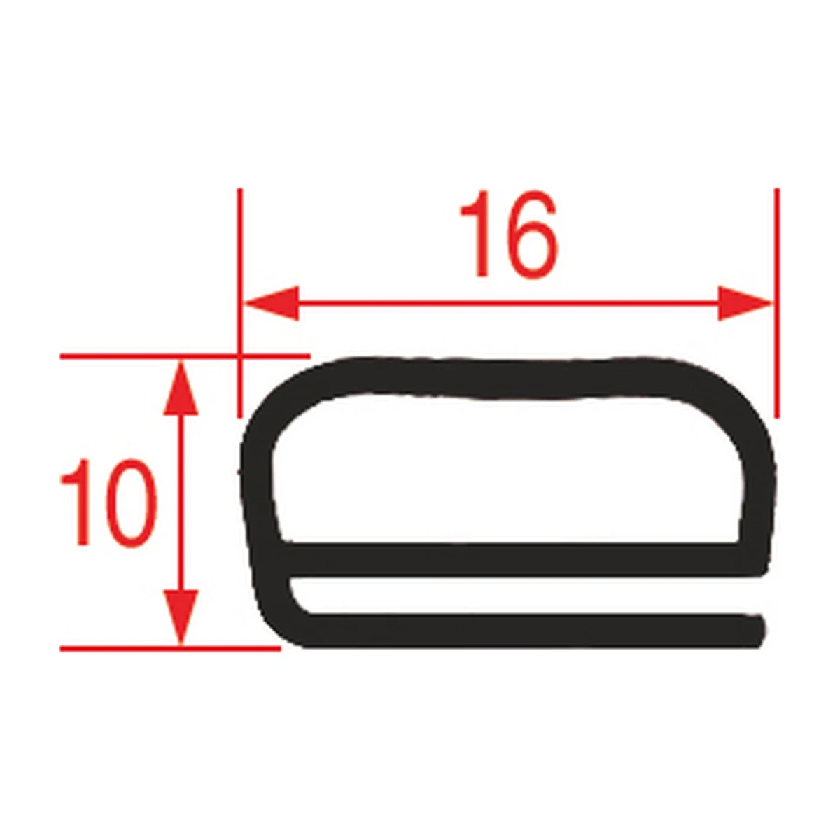 Profiltegning af dørpakning 16 x 10 mm