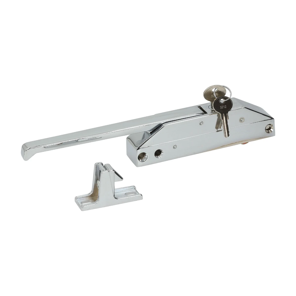Kølerumshåndtag med lås, centerafstand 118-134 mm, 147 x 32 mm set forfra