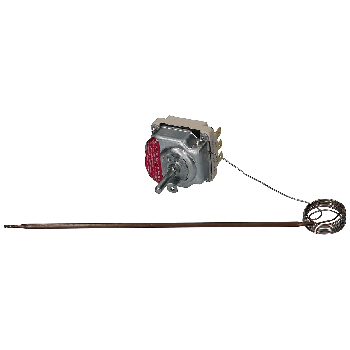 3-polet termostat 50-500 °C med kapillarrør og føler set forfra