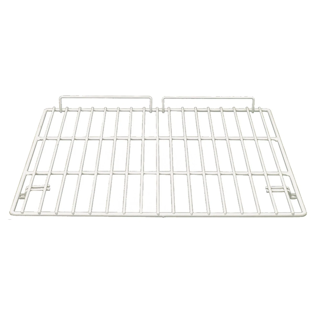 Plastbelagt hylderist i hvid 530 x 530 mm til køleskab, set skråt oppefra