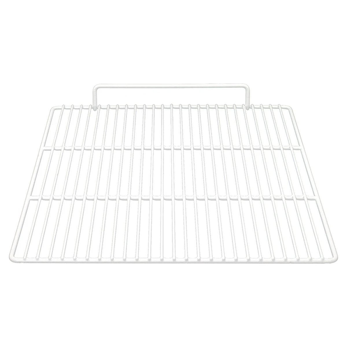 Plastbelagt hylderist i hvid 530 x 650 mm til køleskab, set skråt oppefra
