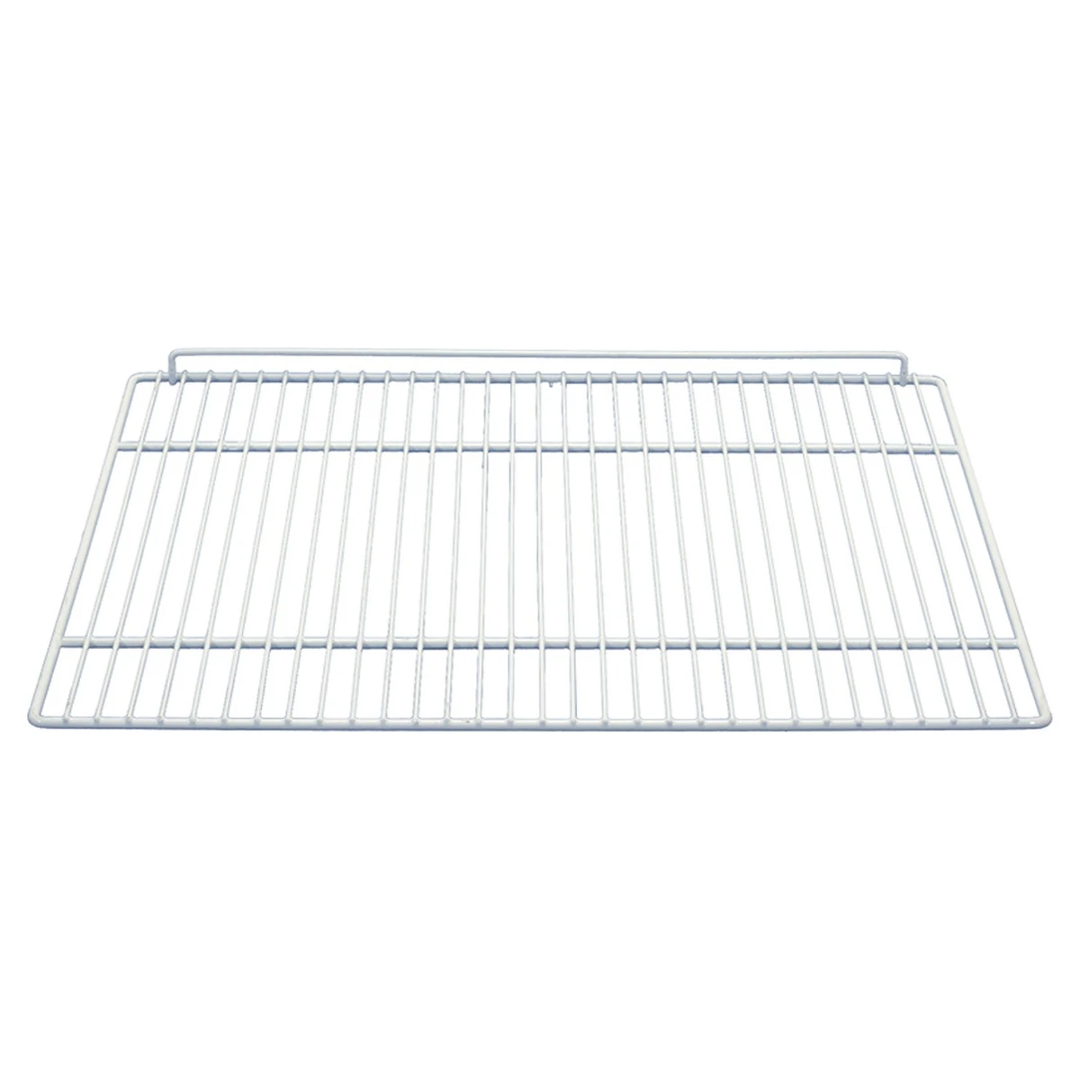 Plastbelagt hylderist i hvid 650 x 540 mm til køleskab, set skråt oppefra