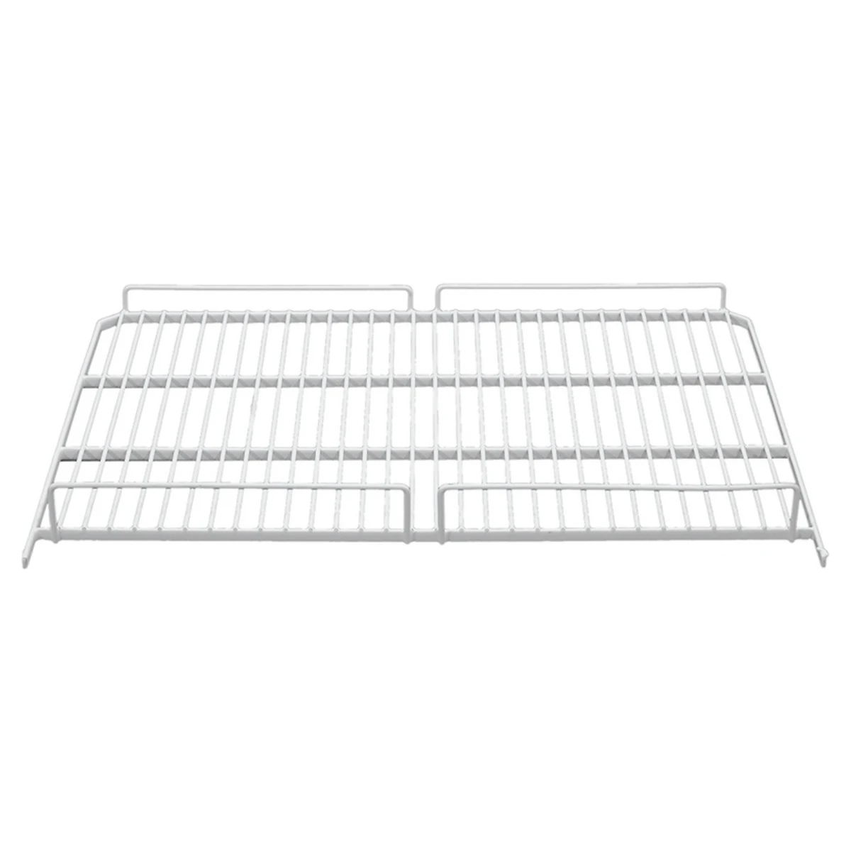 Plastbelagt hylderist i hvid 585 x 455 mm til køleskab, set skråt oppefra