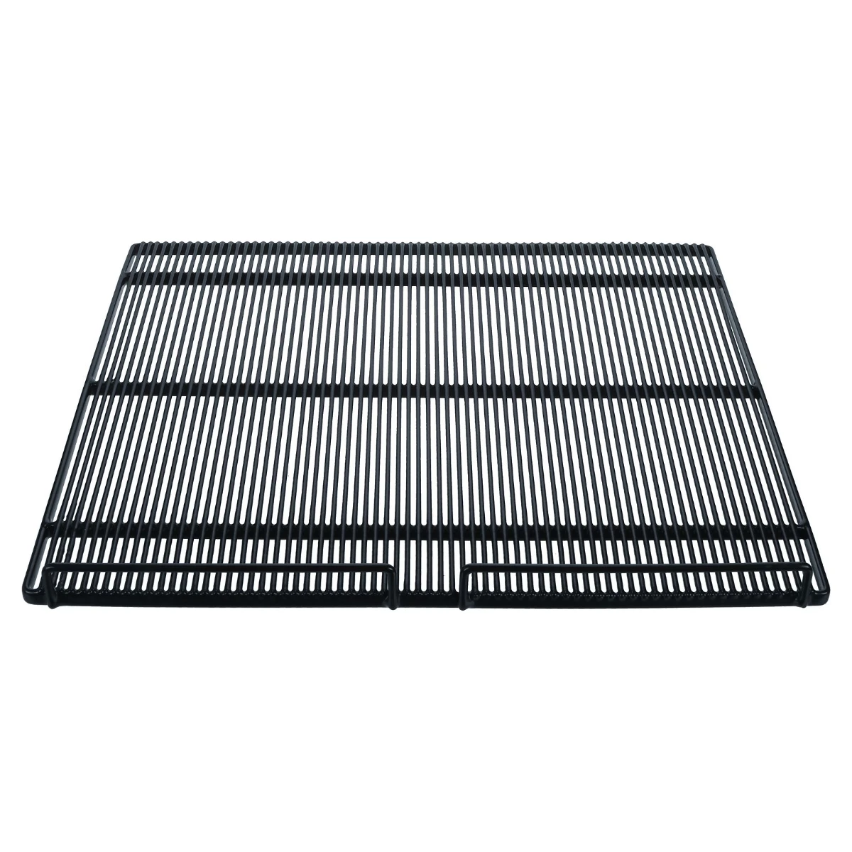 Plastbelagt hylderist i sort 505 x 425 mm til køleskab, set skråt oppefra