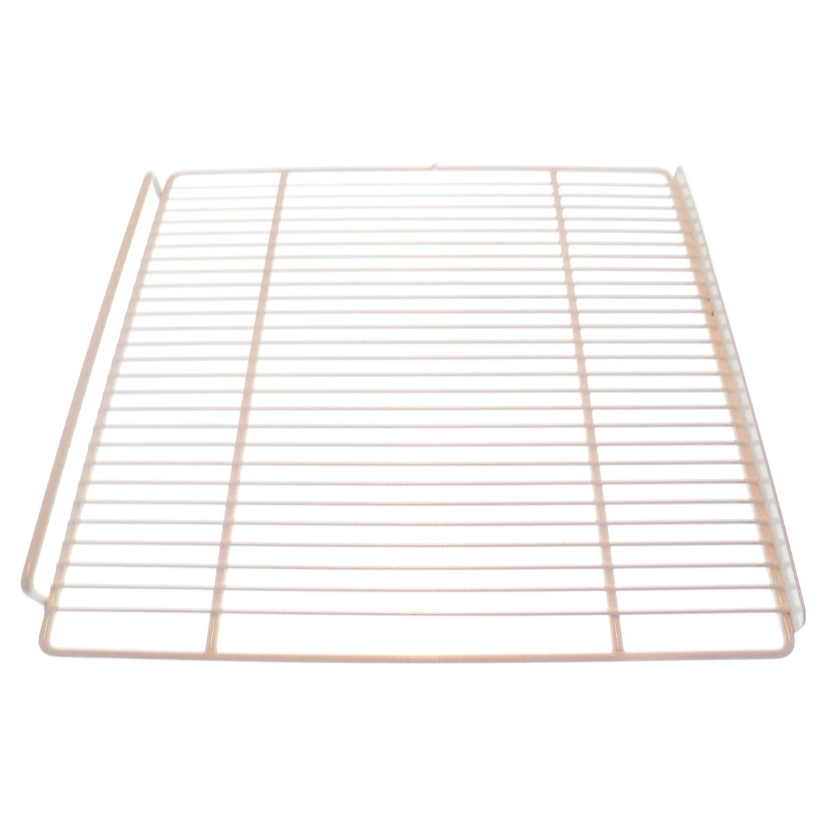 Plastbelagt hylderist i hvid 365 x 340 mm til køleskab, set skråt oppefra