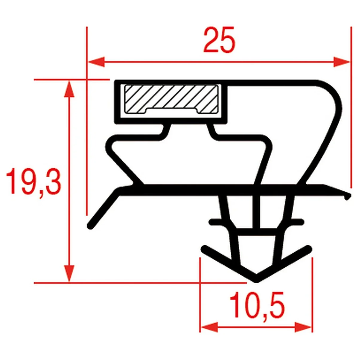 Måltegning af indstiksliste til Porkka skuffe 25 x 19,3 mm