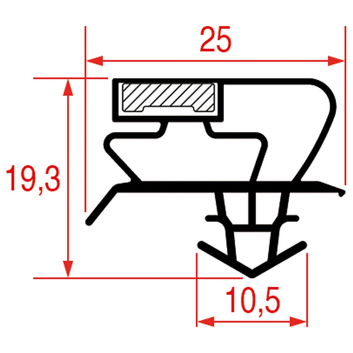 Måltegning af indstiksliste til Porkka skuffe 25 x 19,3 mm