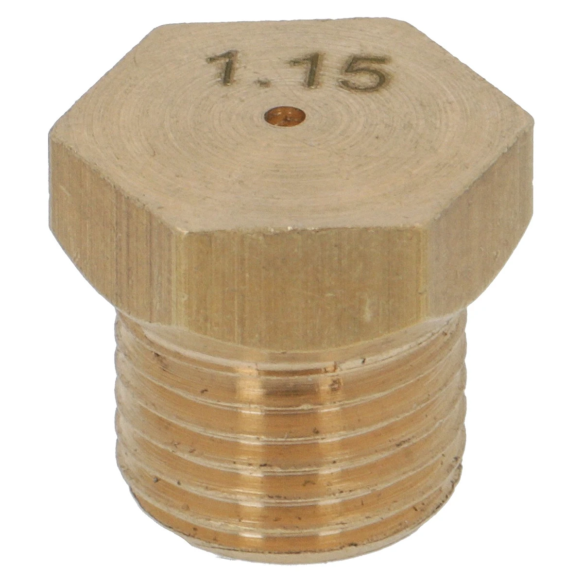 Messing gasdyse M10x1 med boring ø 1,15 mm til Zanussi gasblus set forfra