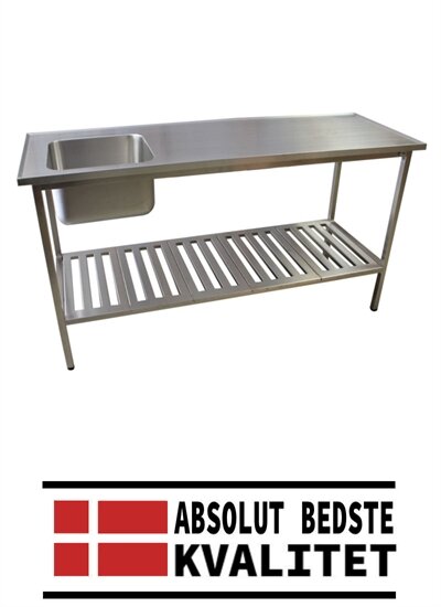 Rustfri Arbejdsbord Med Vask Og Tremmestativ