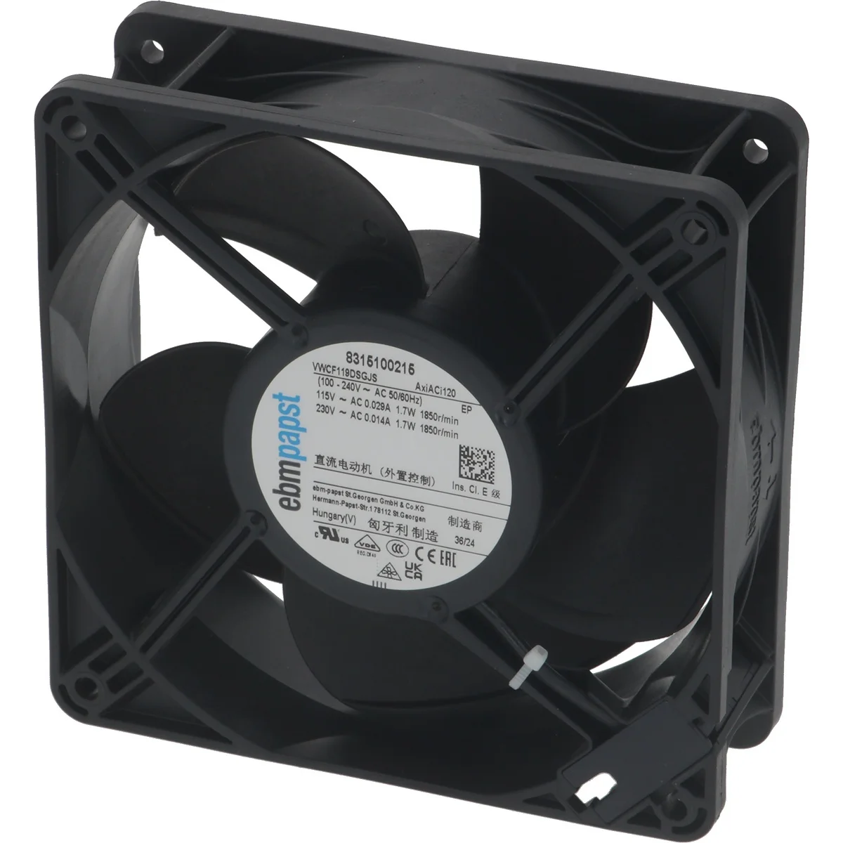 EBM-PAPST kompakt aksialventilator 119x119x38 mm, 230V