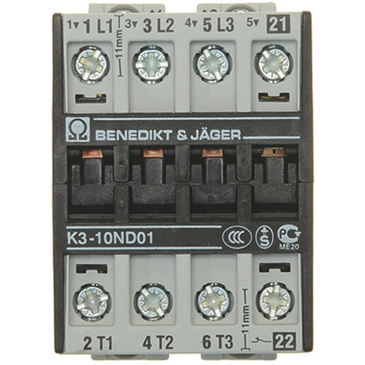 Benedikt & Jäger kontaktor K3-10ND01 med 3 NO hovedkontakter og 1 NC hjælpekontakt, 230 V spole