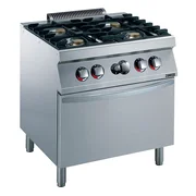 Zanussi EVO700 4-brænder gaskomfur på gasovn 800mm i rustfrit stål, set forfra