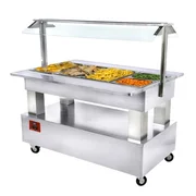 Diamond varmebuffet bain-marie med 4x GN 1/1 i hvidt træ set forfra