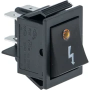 2-polet vippekontakt sort 16A 250V med orange LED-lampe, mærket lyn med hul 22x30 mm til QUICK MILL kaffemaskiner