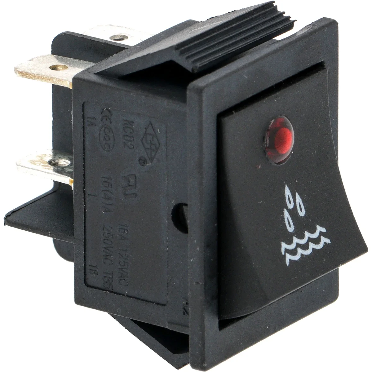 2-polet vippekontakt sort 16A 250V med orange LED-lampe, mærket hot water med hul 22x30 mm til GRIMAC kaffemaskiner
