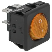 Orange 2-polet vippekontakt 16A 250V med O-I-mærkning set skråt forfra