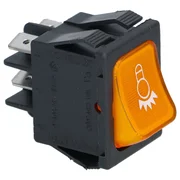 Orange 2-polet vippekontakt 16A 250V med lampesymbol set skråt forfra